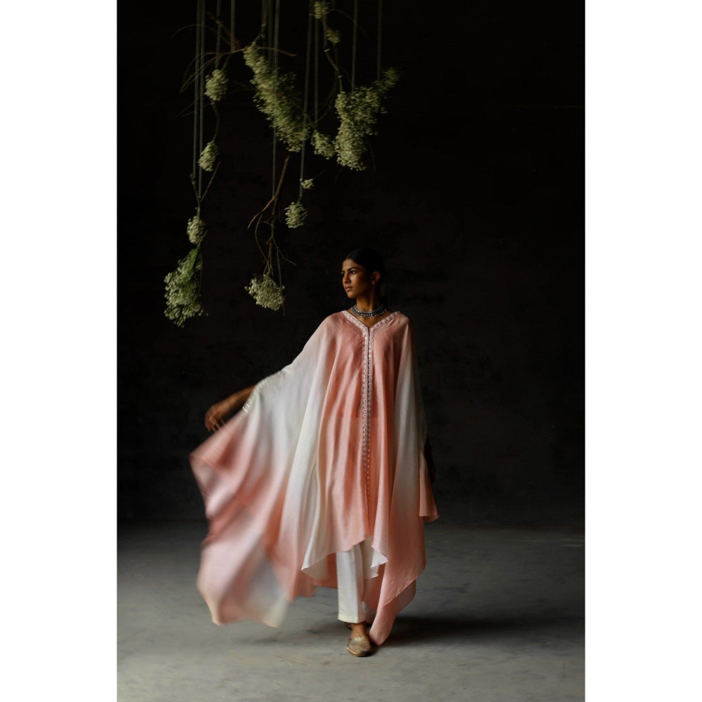 SHIKHA MEHTA Coral Noura Kaftan and Pant with Slip (Set of 3)