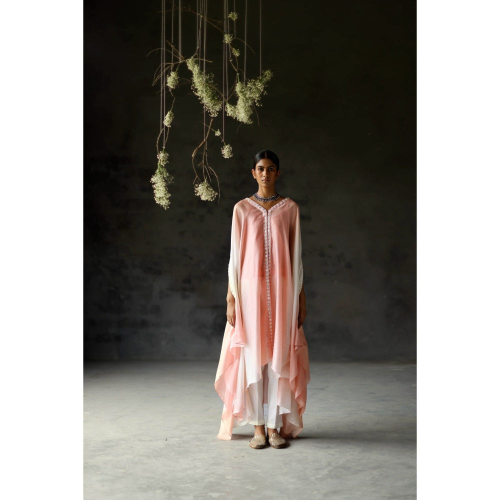 SHIKHA MEHTA Coral Noura Kaftan and Pant with Slip (Set of 3)