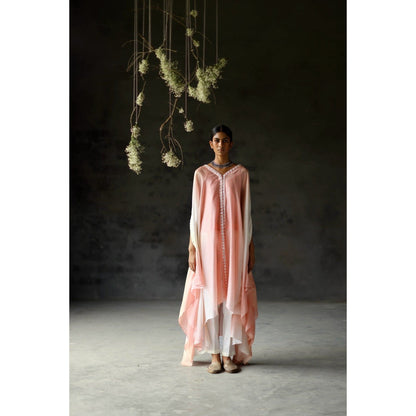 SHIKHA MEHTA Coral Noura Kaftan and Pant with Slip (Set of 3)