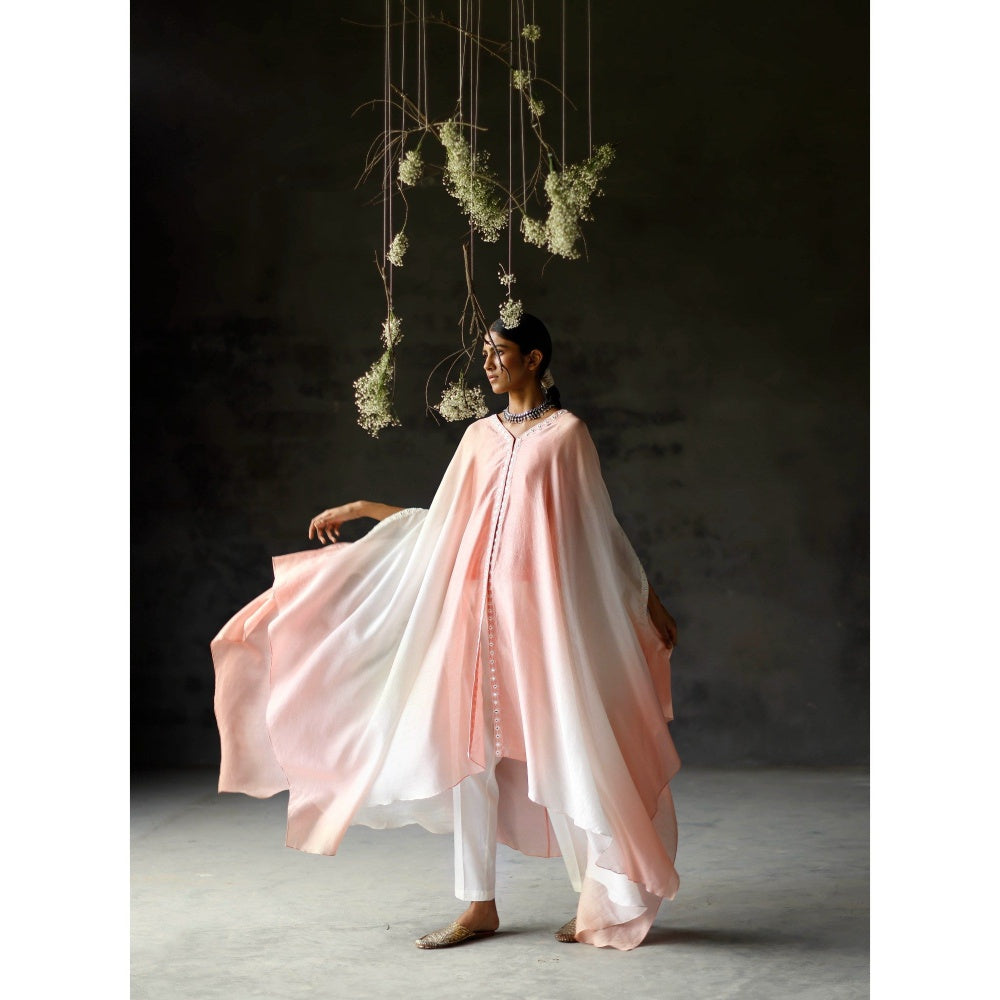 SHIKHA MEHTA Coral Noura Kaftan and Pant with Slip (Set of 3)