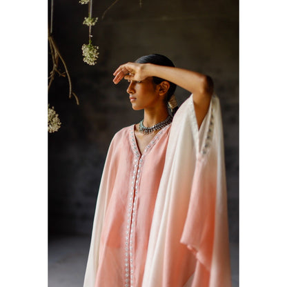 SHIKHA MEHTA Coral Noura Kaftan and Pant with Slip (Set of 3)