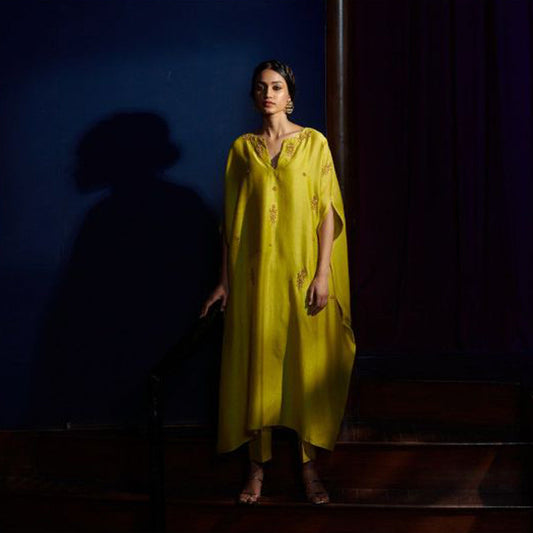 SHIKHA MEHTA Lime Asmee Kaftan and Pant (Set of 2)