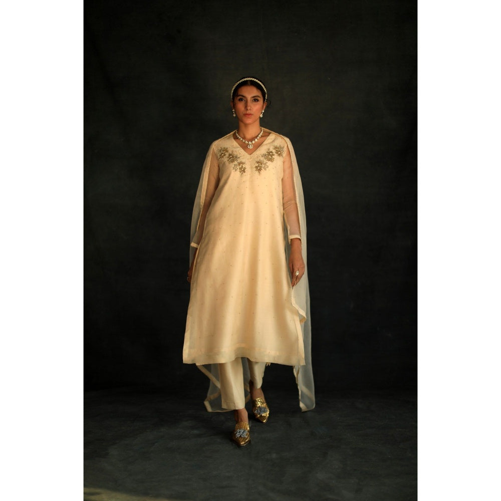 SHIKHA MEHTA Beige Jasmin Kurta with Pant and Dupatta (Set of 3)