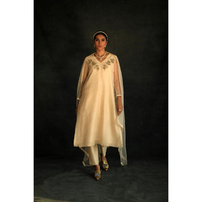 SHIKHA MEHTA Beige Jasmin Kurta with Pant and Dupatta (Set of 3)