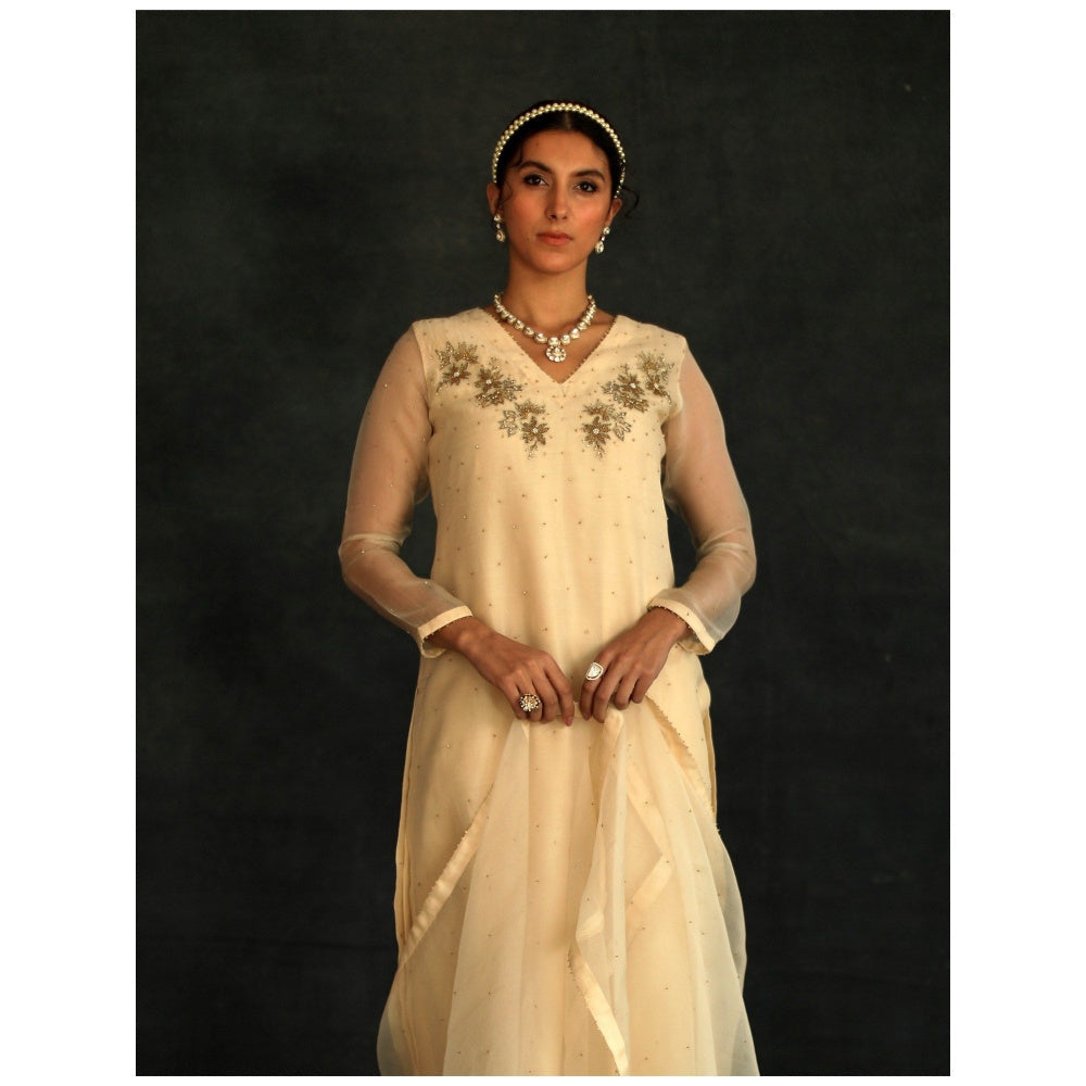 SHIKHA MEHTA Beige Jasmin Kurta with Pant and Dupatta (Set of 3)