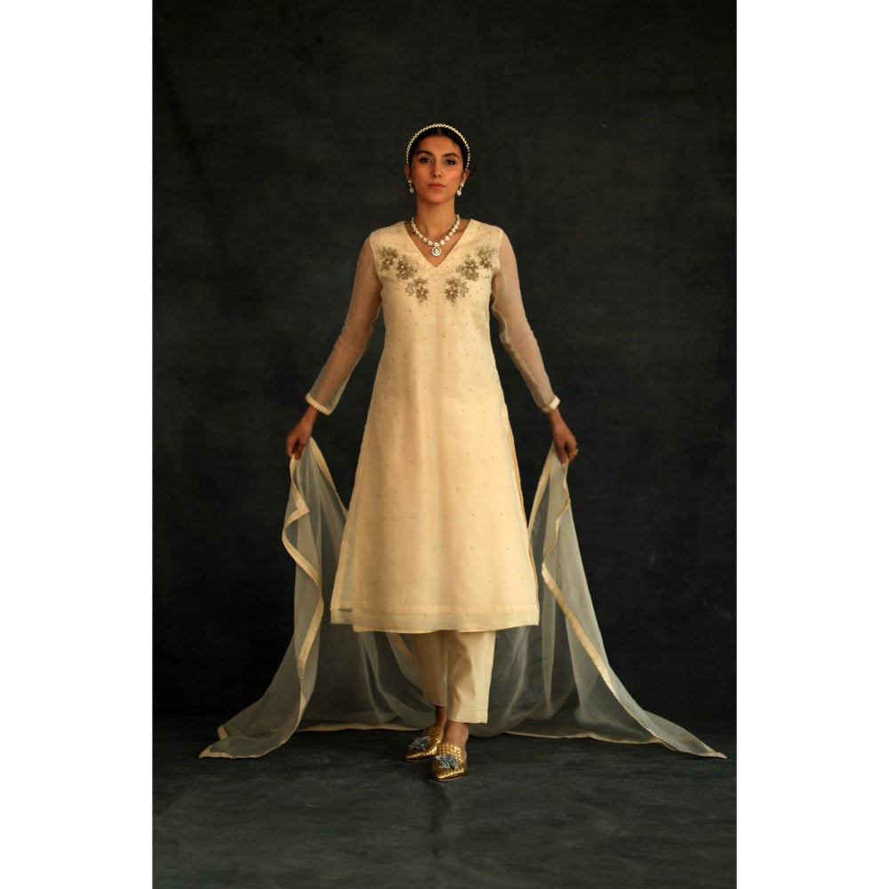 SHIKHA MEHTA Beige Jasmin Kurta with Pant and Dupatta (Set of 3)