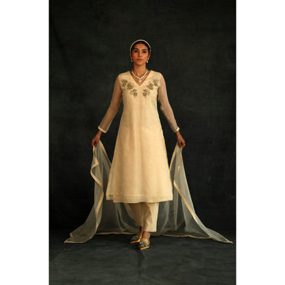 SHIKHA MEHTA Beige Jasmin Kurta with Pant and Dupatta (Set of 3)