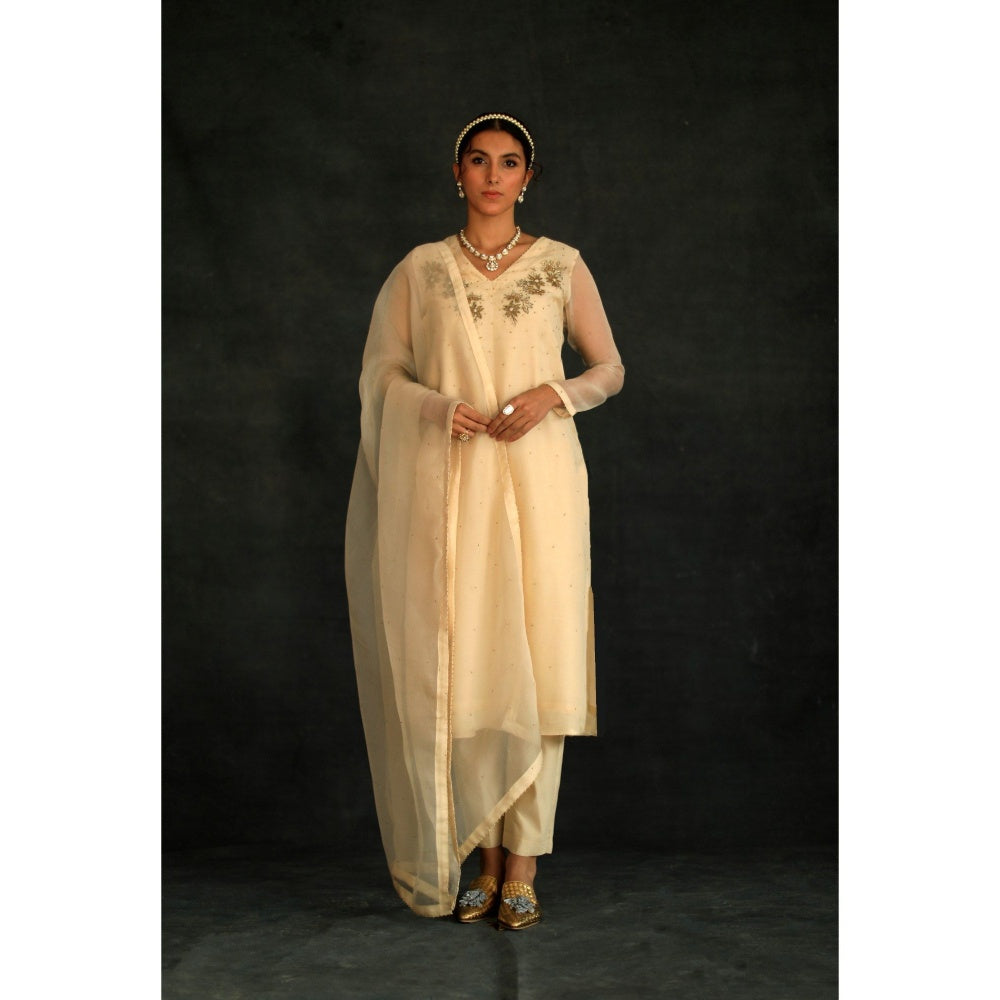 SHIKHA MEHTA Beige Jasmin Kurta with Pant and Dupatta (Set of 3)