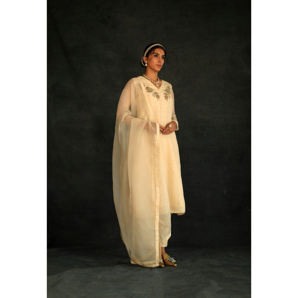 SHIKHA MEHTA Beige Jasmin Kurta with Pant and Dupatta (Set of 3)