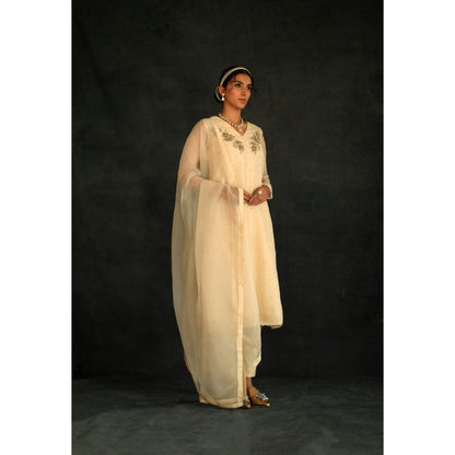 SHIKHA MEHTA Beige Jasmin Kurta with Pant and Dupatta (Set of 3)