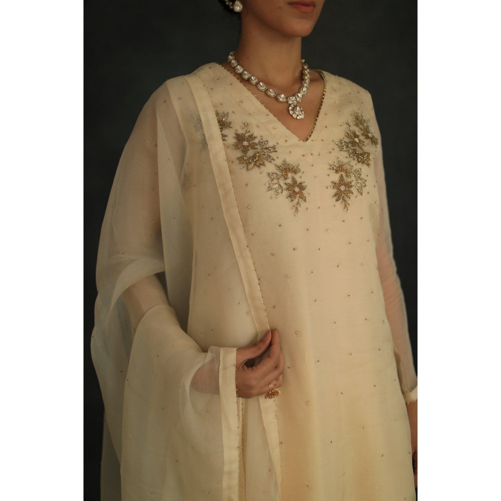SHIKHA MEHTA Beige Jasmin Kurta with Pant and Dupatta (Set of 3)