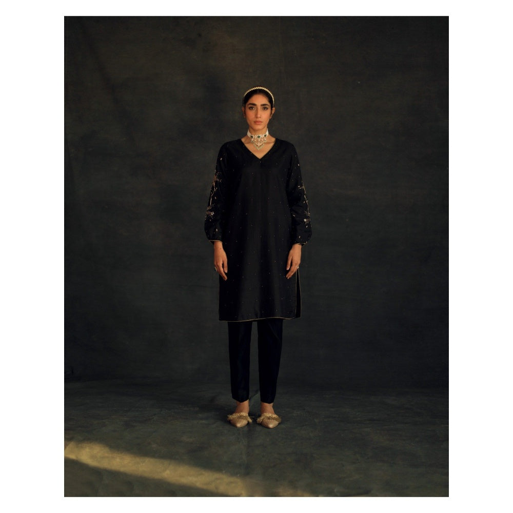 SHIKHA MEHTA Black Meha Kurta with Pant (Set of 2)