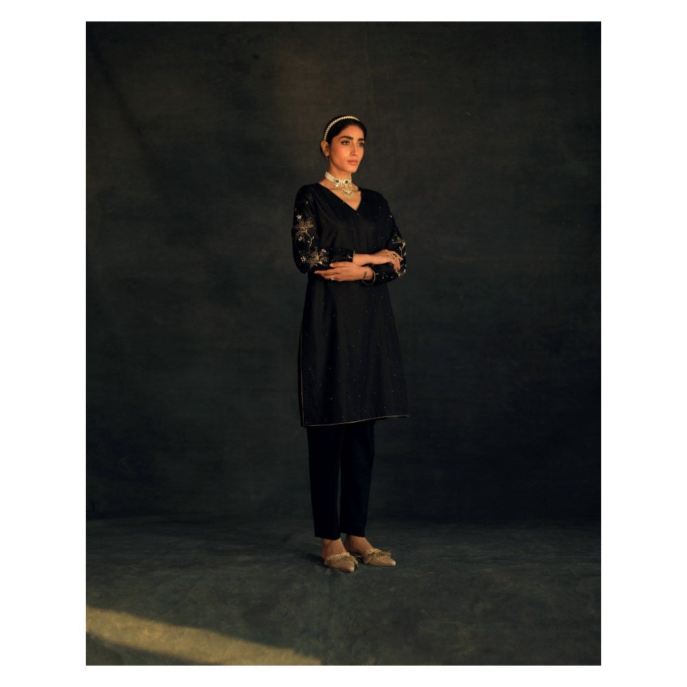 SHIKHA MEHTA Black Meha Kurta with Pant (Set of 2)