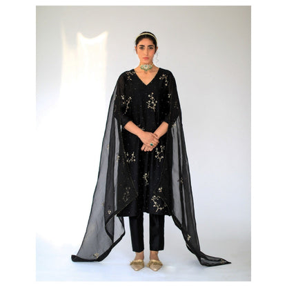 SHIKHA MEHTA Black Alma Kurta with Pant and Dupatta (Set of 3)