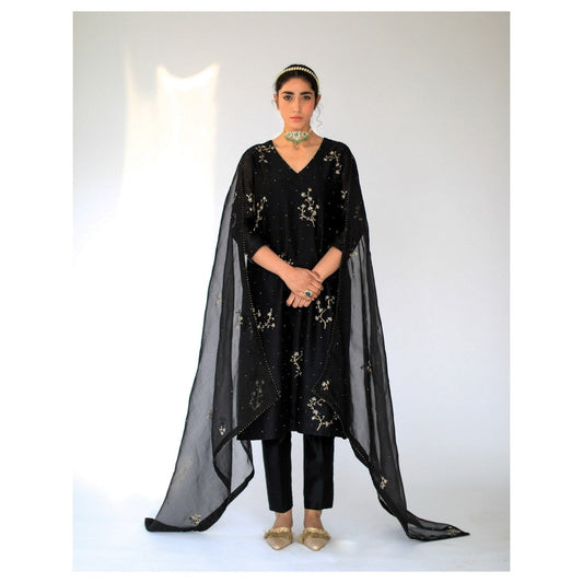 SHIKHA MEHTA Black Alma Kurta with Pant and Dupatta (Set of 3)