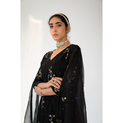 SHIKHA MEHTA Black Alma Kurta with Pant and Dupatta (Set of 3)