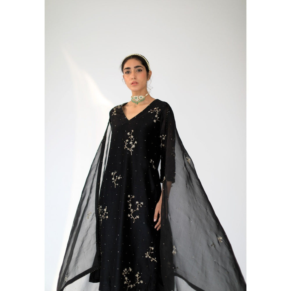 SHIKHA MEHTA Black Alma Kurta with Pant and Dupatta (Set of 3)