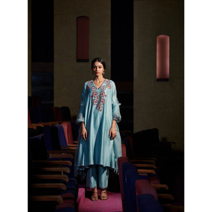 SHIKHA MEHTA Aqua Mansee Kurta with Pant and Dupatta (Set of 3)