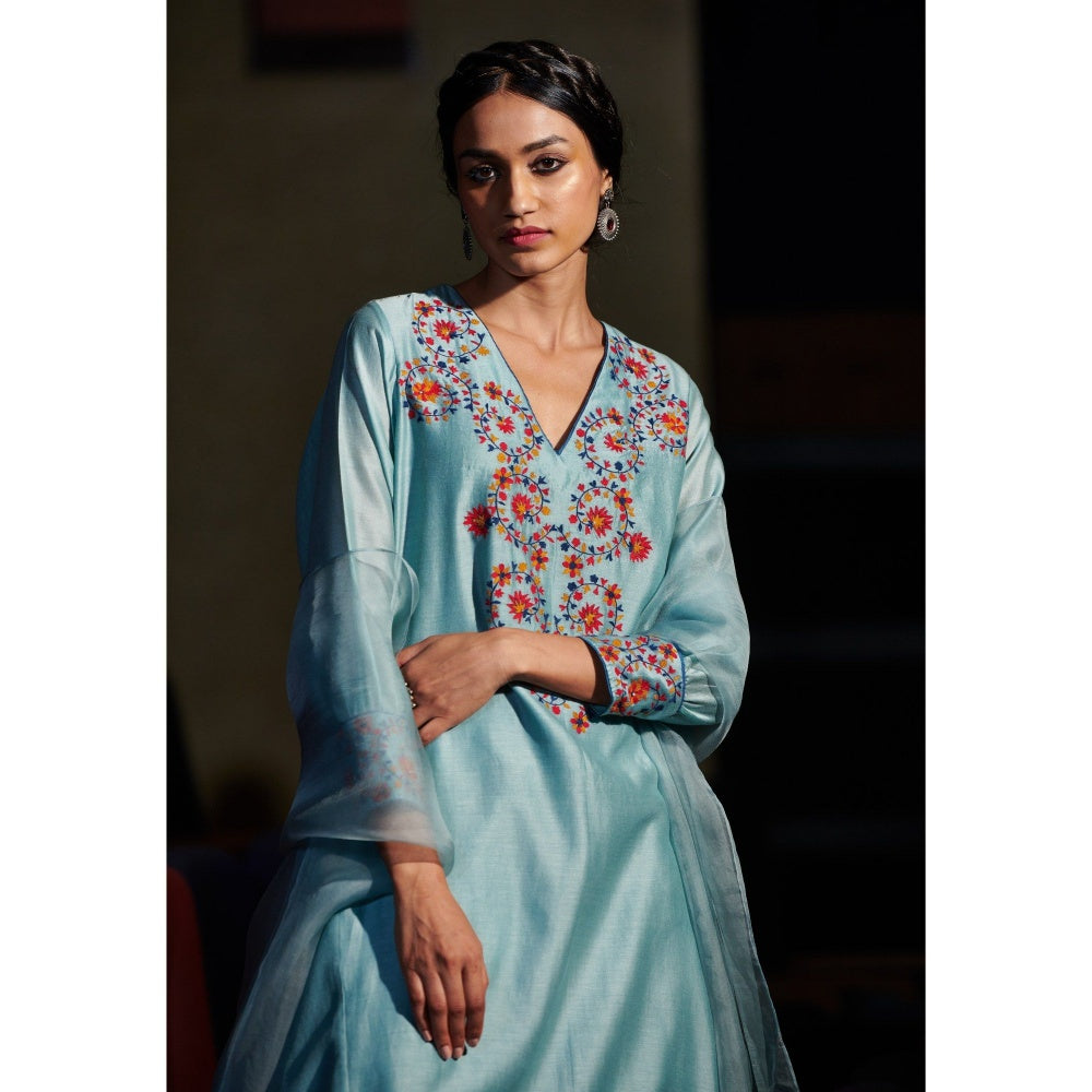 SHIKHA MEHTA Aqua Mansee Kurta with Pant and Dupatta (Set of 3)