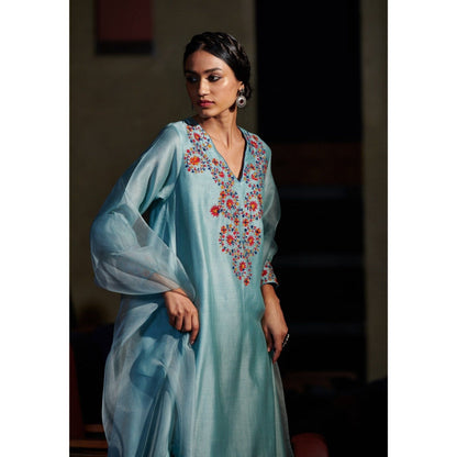 SHIKHA MEHTA Aqua Mansee Kurta with Pant and Dupatta (Set of 3)