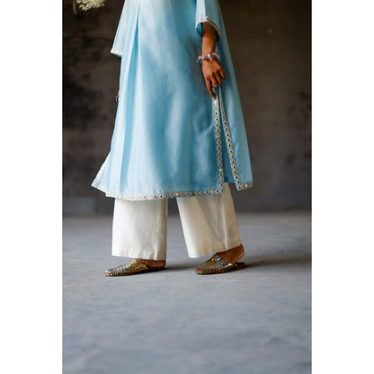 SHIKHA MEHTA Asmani Angahi Kurta with Pant and Slip (Set of 3)