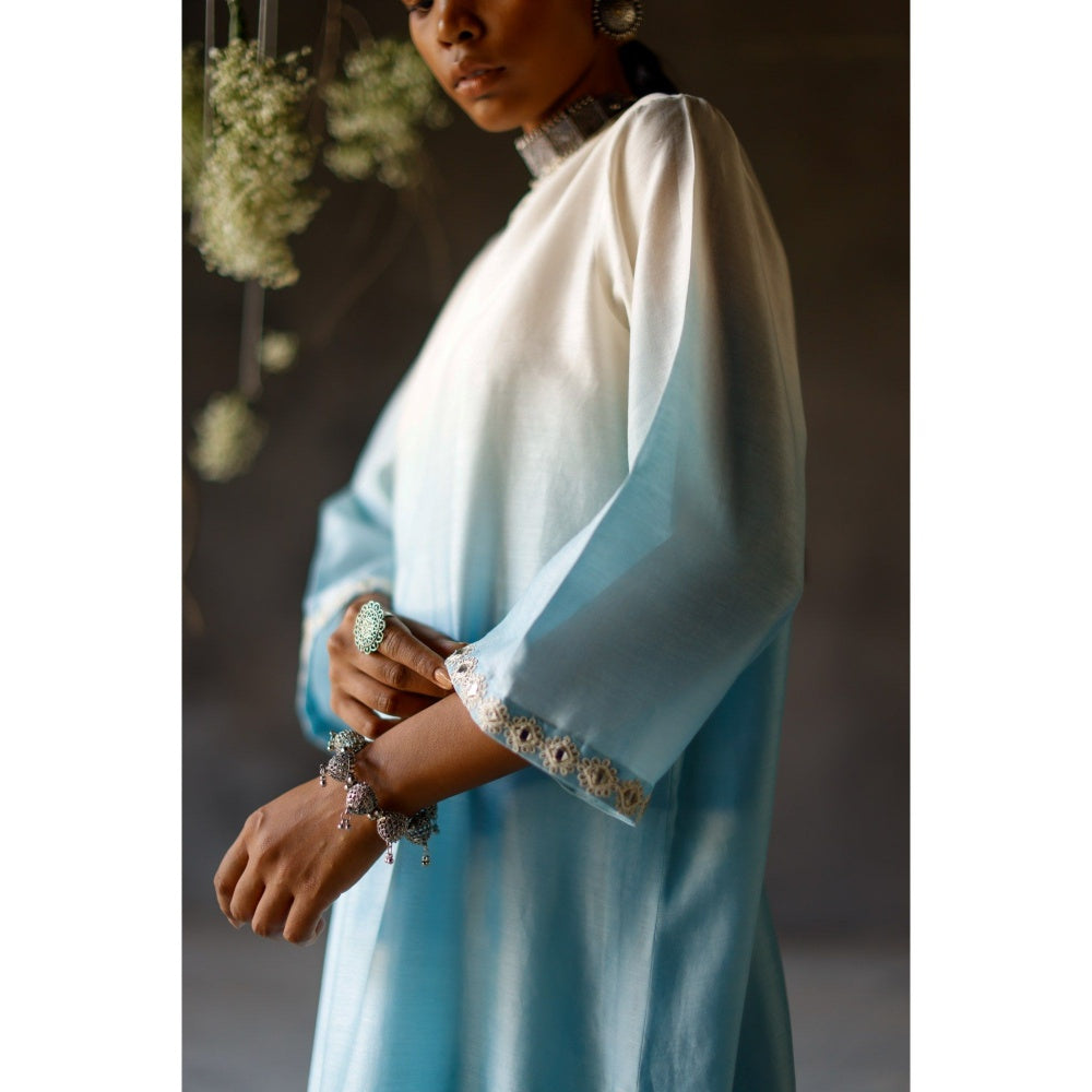 SHIKHA MEHTA Asmani Angahi Kurta with Pant and Slip (Set of 3)