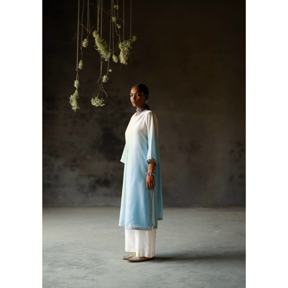 SHIKHA MEHTA Asmani Angahi Kurta with Pant and Slip (Set of 3)