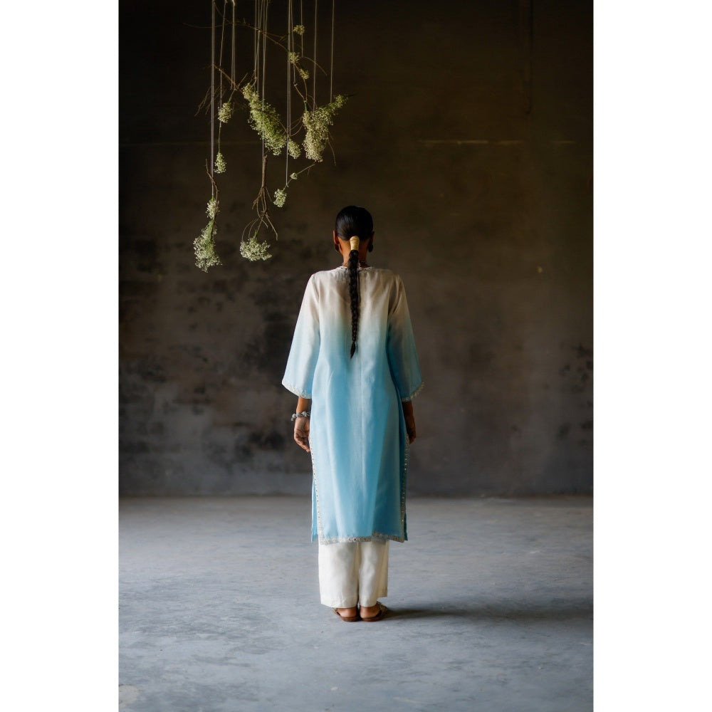 SHIKHA MEHTA Asmani Angahi Kurta with Pant and Slip (Set of 3)