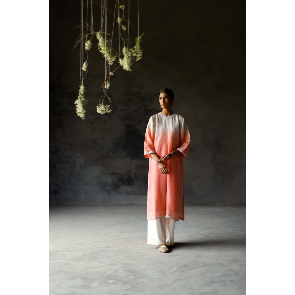 SHIKHA MEHTA Coral Angahi Kurta with Pant and Slip (Set of 3)