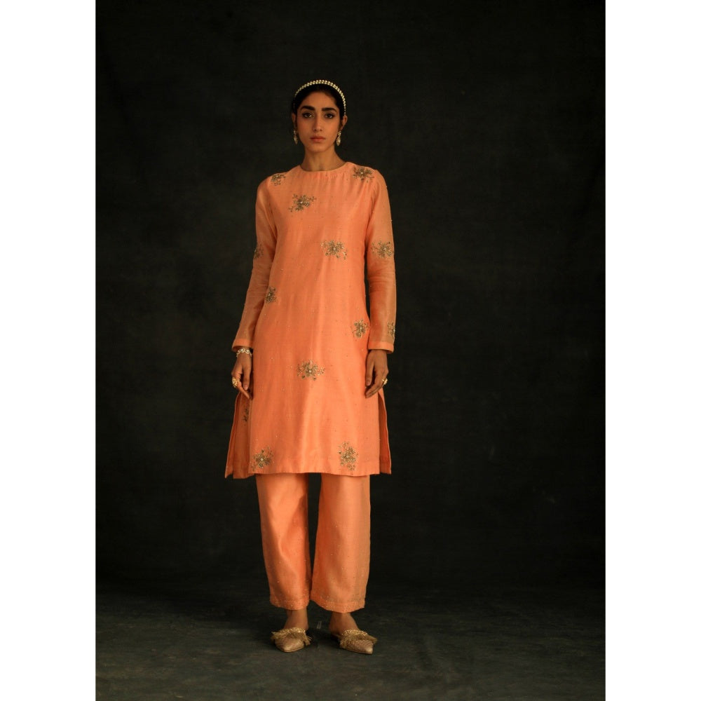 SHIKHA MEHTA Apricot Kashvi Kurta with Pant (Set of 2)