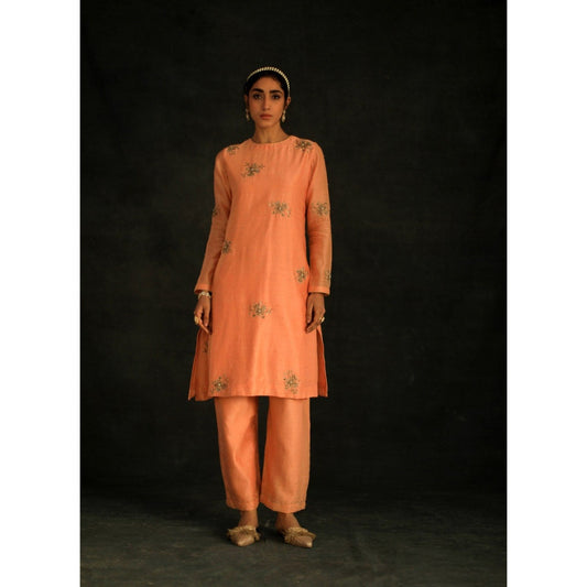 SHIKHA MEHTA Apricot Kashvi Kurta with Pant (Set of 2)
