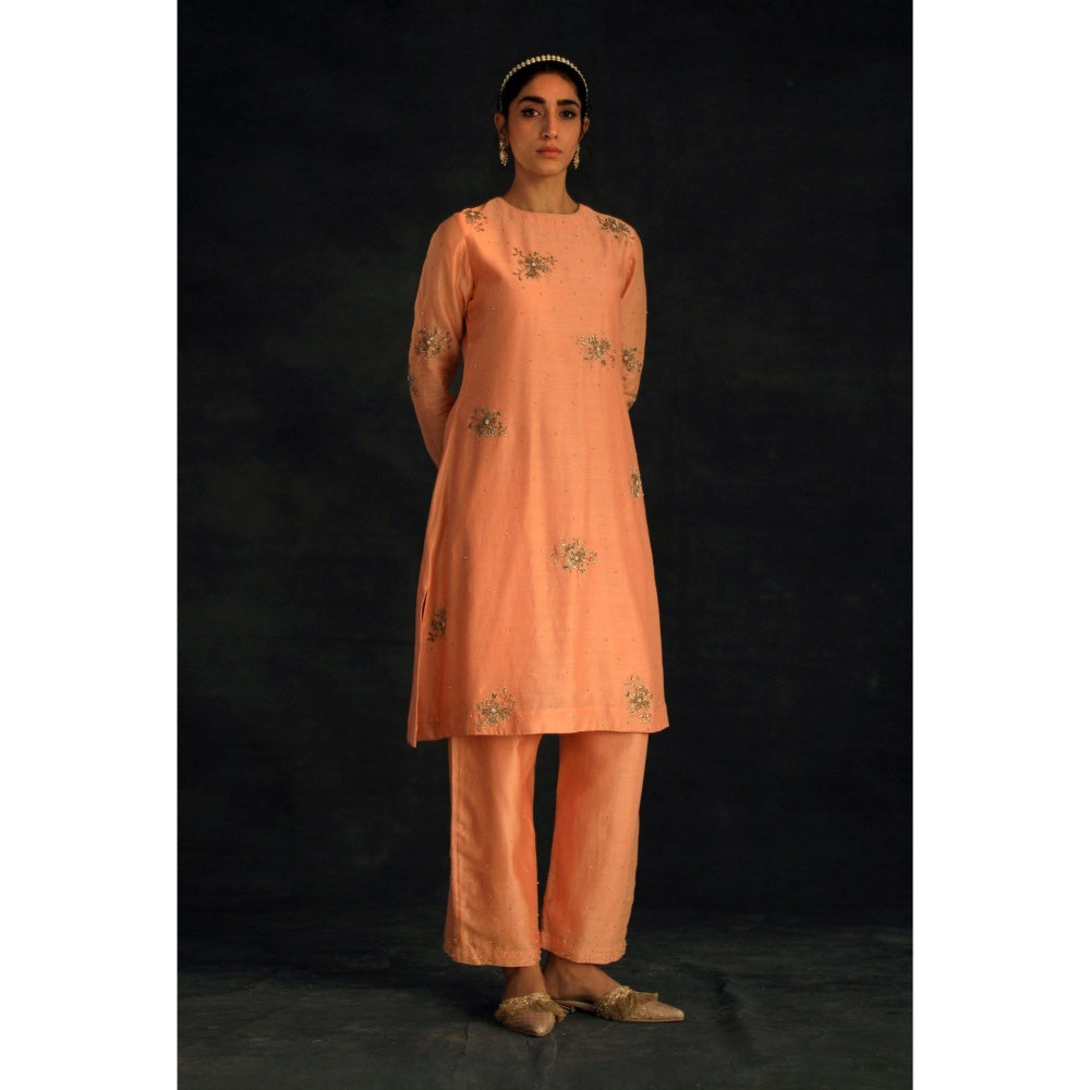 SHIKHA MEHTA Apricot Kashvi Kurta with Pant (Set of 2)