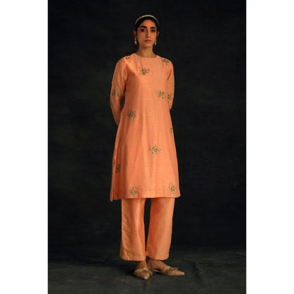 SHIKHA MEHTA Apricot Kashvi Kurta with Pant (Set of 2)