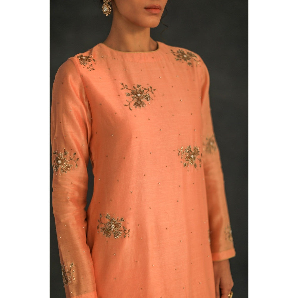 SHIKHA MEHTA Apricot Kashvi Kurta with Pant (Set of 2)