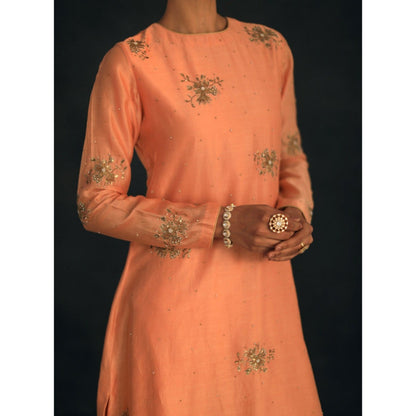 SHIKHA MEHTA Apricot Kashvi Kurta with Pant (Set of 2)