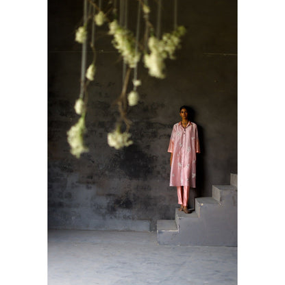 SHIKHA MEHTA Jamuni Pink Yami Kurta with Pant and Slip (Set of 3)