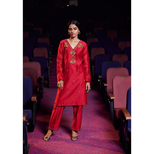 SHIKHA MEHTA Berry Neema Kurta with Pant (Set of 2)