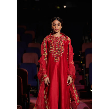 SHIKHA MEHTA Berry Zarin Kurta with Pant and Dupatta (Set of 3)