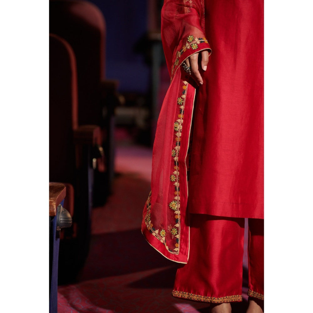 SHIKHA MEHTA Berry Zarin Kurta with Pant and Dupatta (Set of 3)