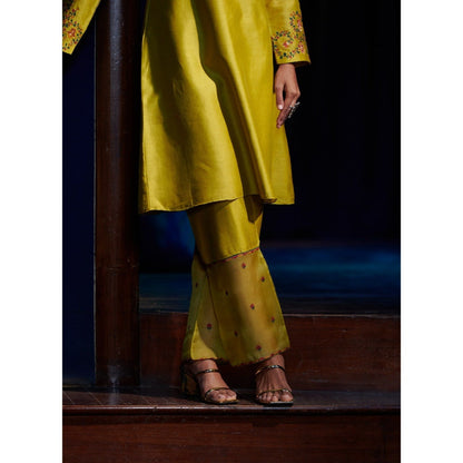 SHIKHA MEHTA Lime Sahar Kurta with Pant and Dupatta (Set of 3)