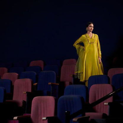 SHIKHA MEHTA Lime Qeerat Kurta with Pant and Dupatta (Set of 3)