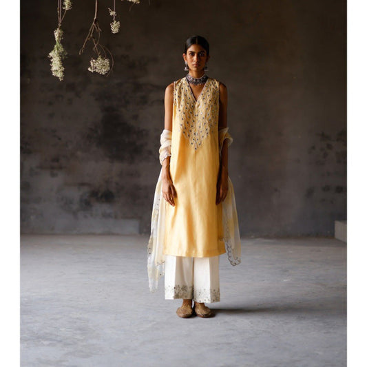 SHIKHA MEHTA Yellow Mauli Kurta with Pant and Dupatta (Set of 3)