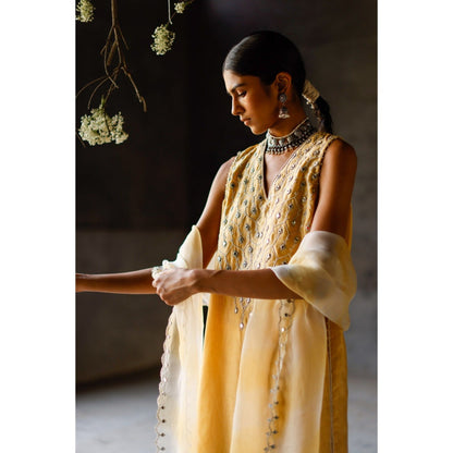 SHIKHA MEHTA Yellow Mauli Kurta with Pant and Dupatta (Set of 3)