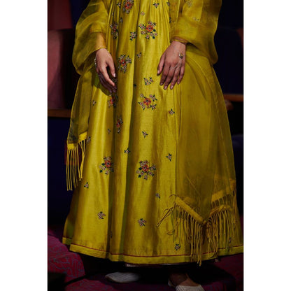 SHIKHA MEHTA Lime Zarin Lehenga with Choli and Dupatta (Set of 3)