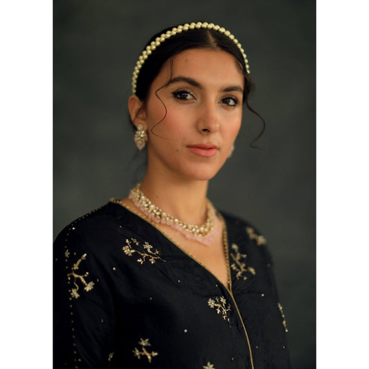 SHIKHA MEHTA Black Veru Silk Kurta with Sharara and Dupatta (Set of 3)