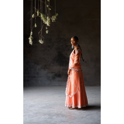 SHIKHA MEHTA Coral Ariyah Jacket with Sharara and Dupatta (Set of 3)