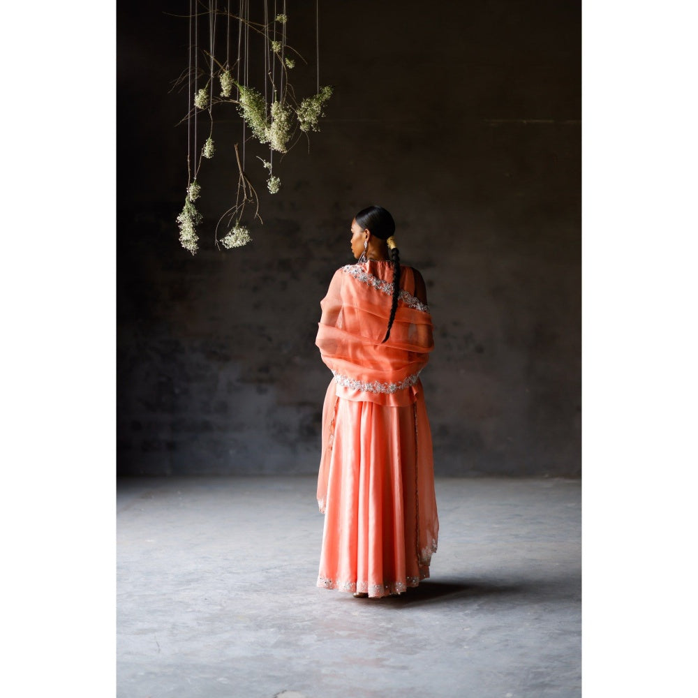 SHIKHA MEHTA Coral Ariyah Jacket with Sharara and Dupatta (Set of 3)