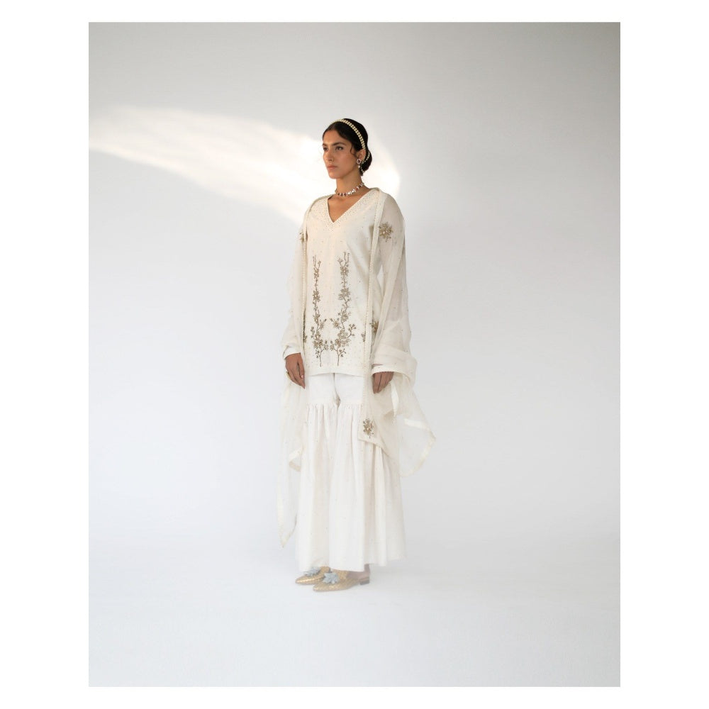 SHIKHA MEHTA Off White Amaira Kurta with Sharara and Dupatta (Set of 3)