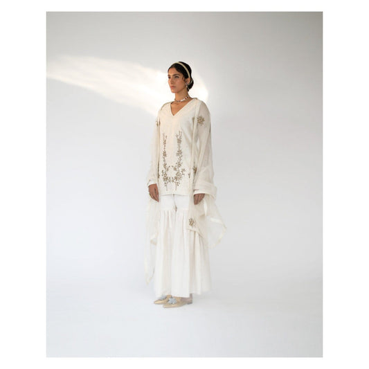 SHIKHA MEHTA Off White Amaira Kurta with Sharara and Dupatta (Set of 3)