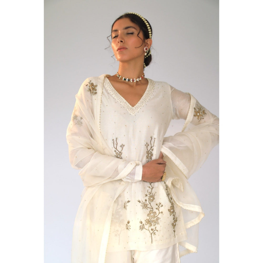 SHIKHA MEHTA Off White Amaira Kurta with Sharara and Dupatta (Set of 3)